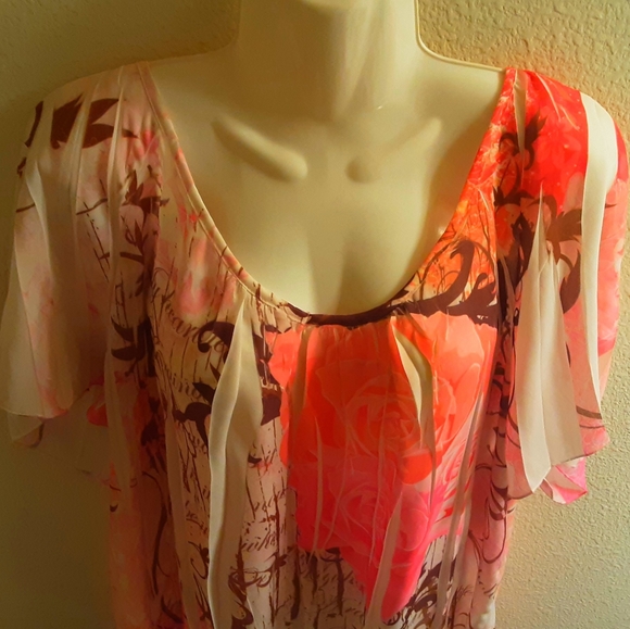Cato Top Pink Floral Airbrush Peplum Hem Size 26/28W NWOT - Picture 8 of 15